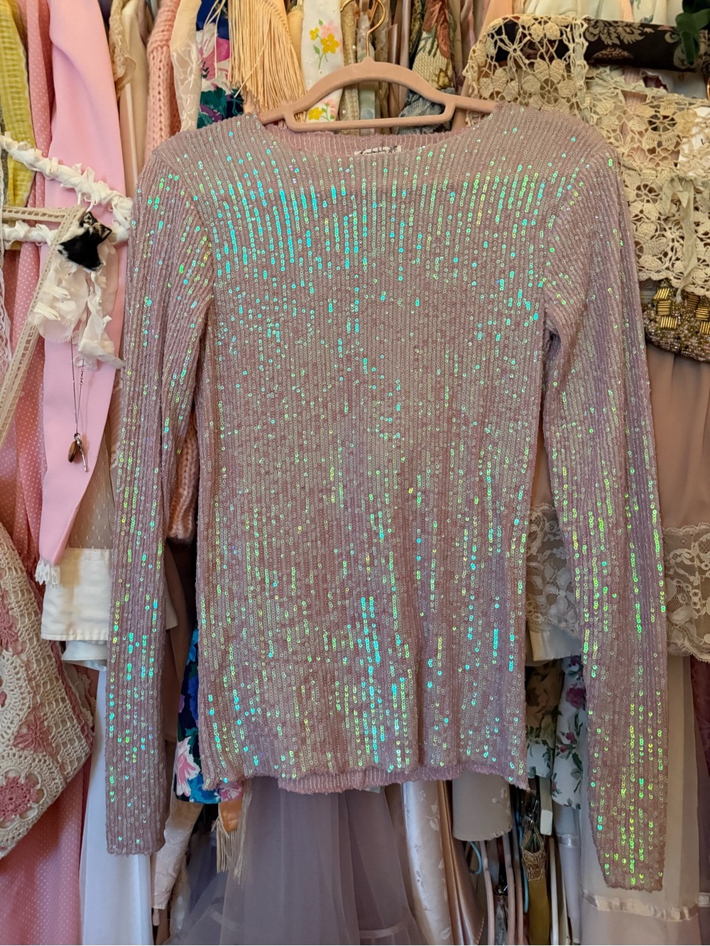 Free People Iridescent Sequin Lavender  Long Sleeve Top XS